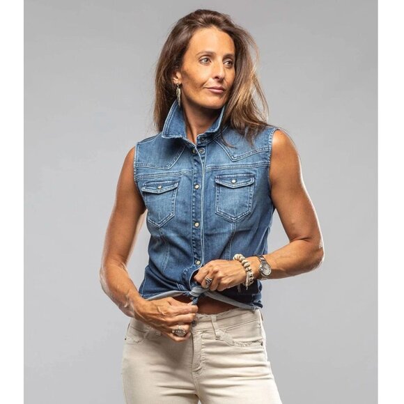 Arizona Jean Co. Sleeveless Denim Shirt Vest Women inclusive snap buttons Sz Sm - Picture 11 of 12